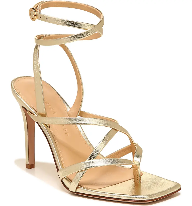 Buy RSVP by Nykaa Fashion Gold Square Toe Strappy Spiral Stiletto Heels  online