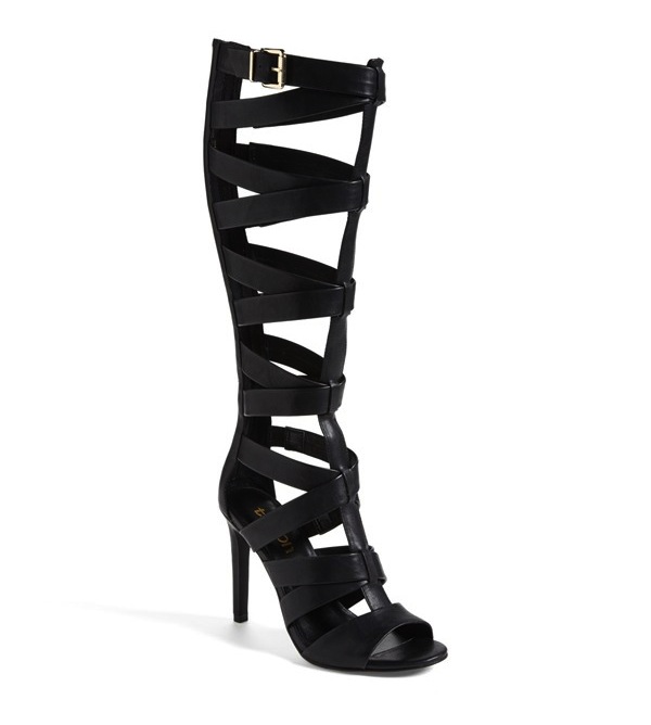 ASOS DESIGN Harsh knee high gladiator heeled sandals in black | ASOS