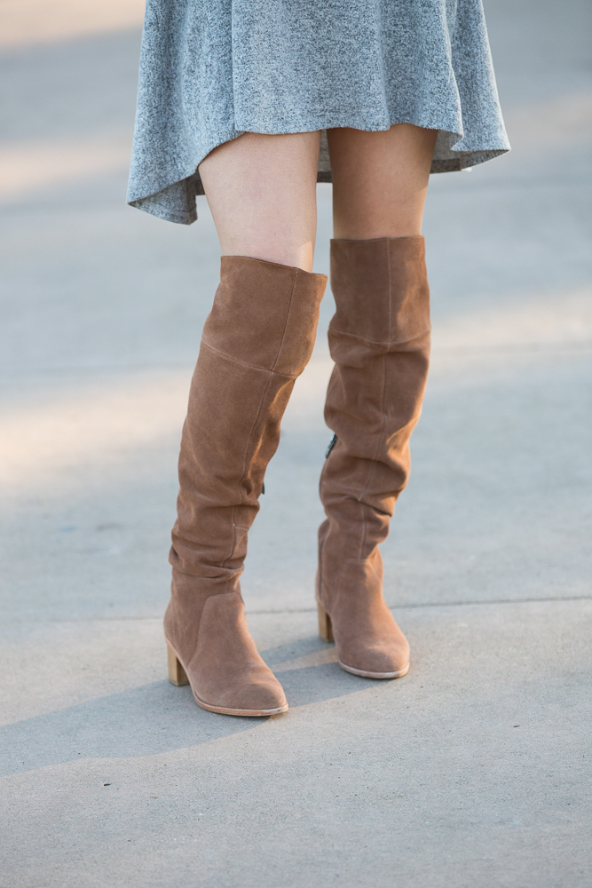 Tan boots over the on sale knee