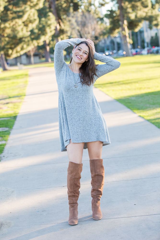 Brown over the shop knee suede boots