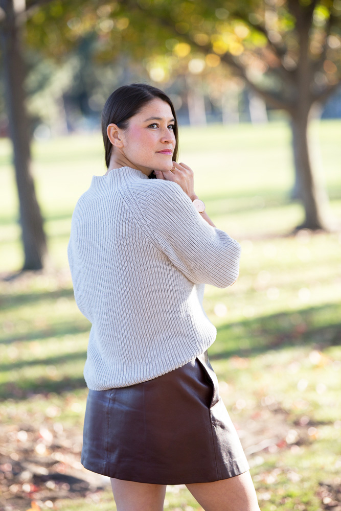 Sweater tucked in outlet skirt