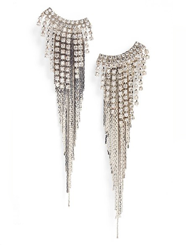 Rhinestone Fringe Shoulder-Duster Earrings