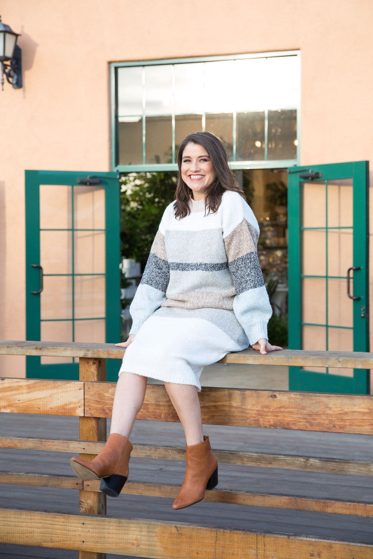 Color Block Striped Women's Sweater and Skirt Set