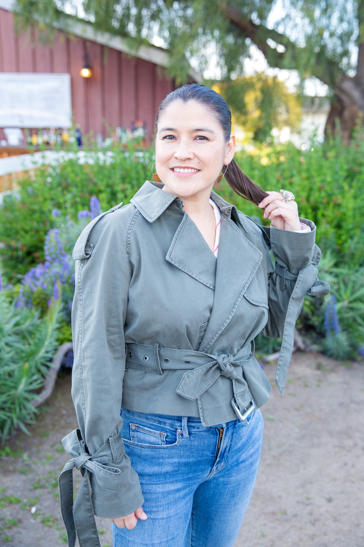 olive green jacket outfit