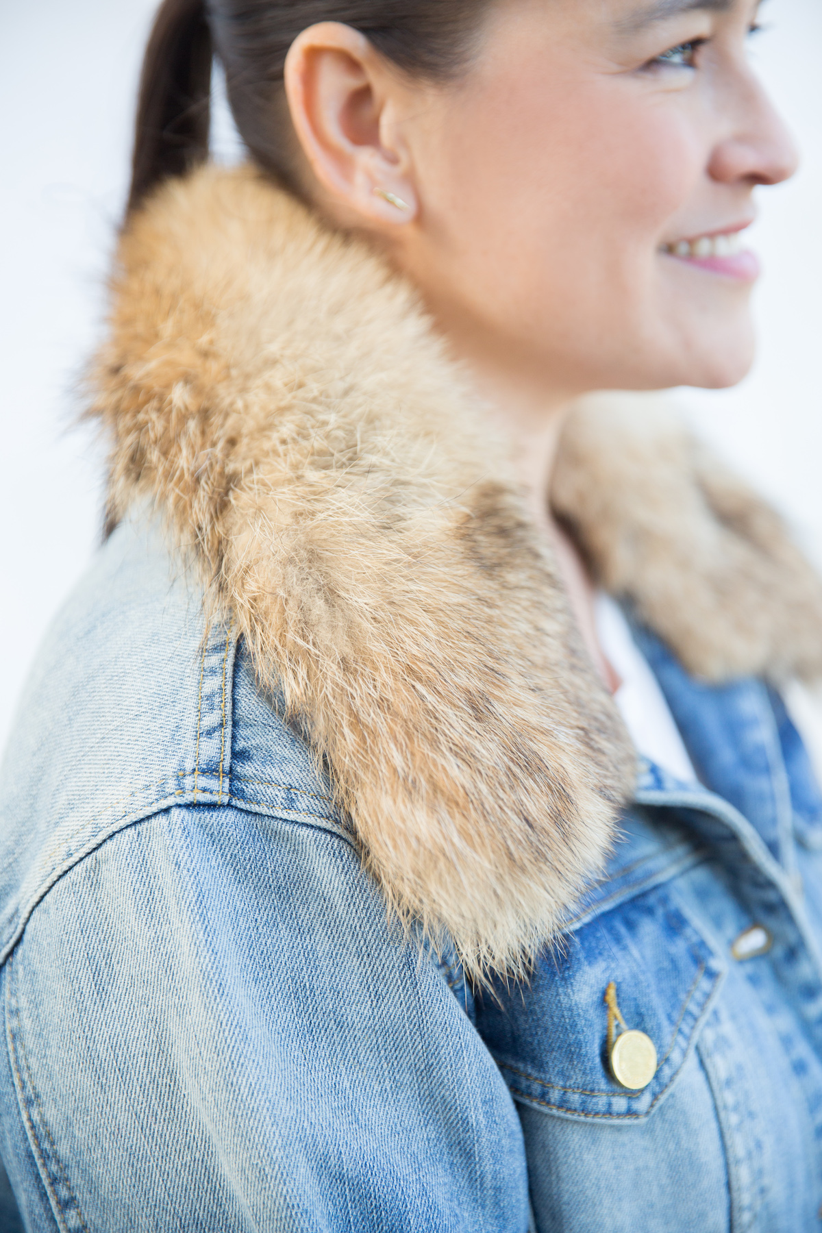 michael kors jean jacket with fur