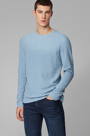 BOSS - Slim-fit long-sleeved T-shirt in waffle cotton