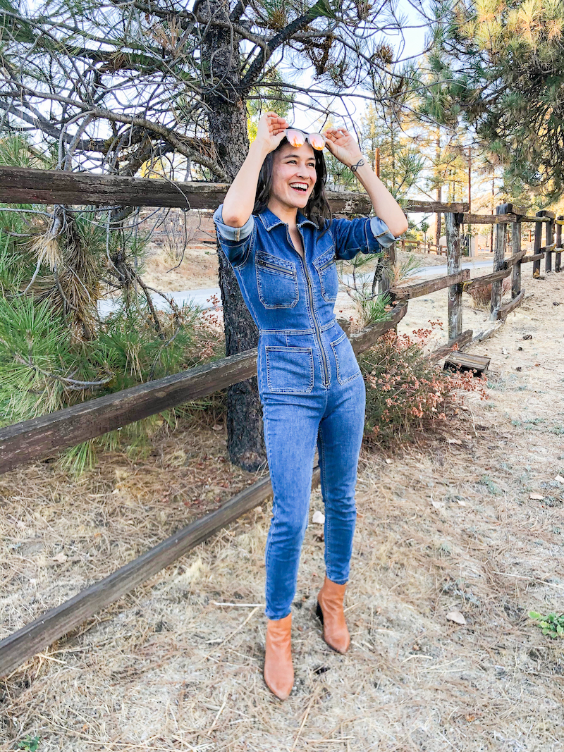 Free people store denim jumpsuit