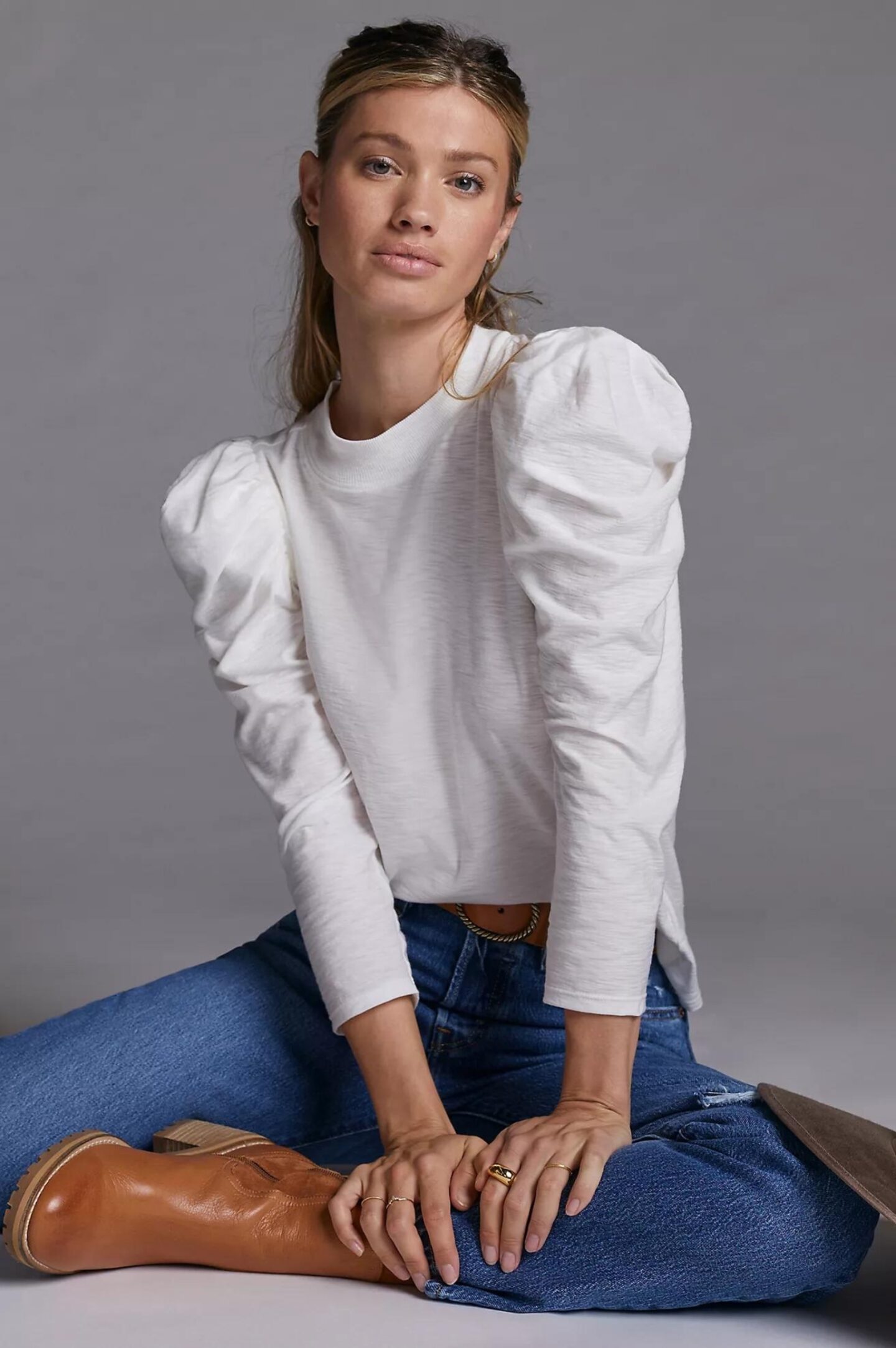 white stylish long sleeve top for women