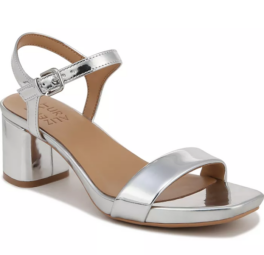 silver metallic strappy heels