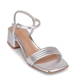 silver metallic strappy heels