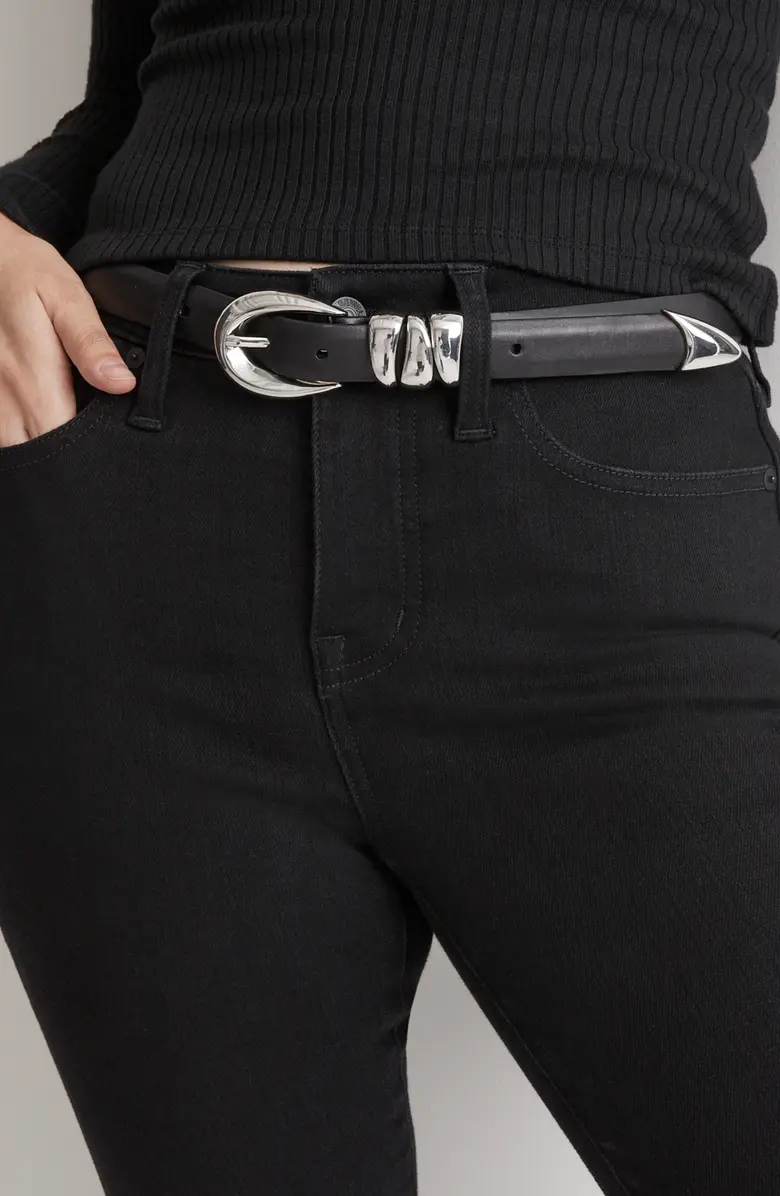 womens black belt with silver buckle