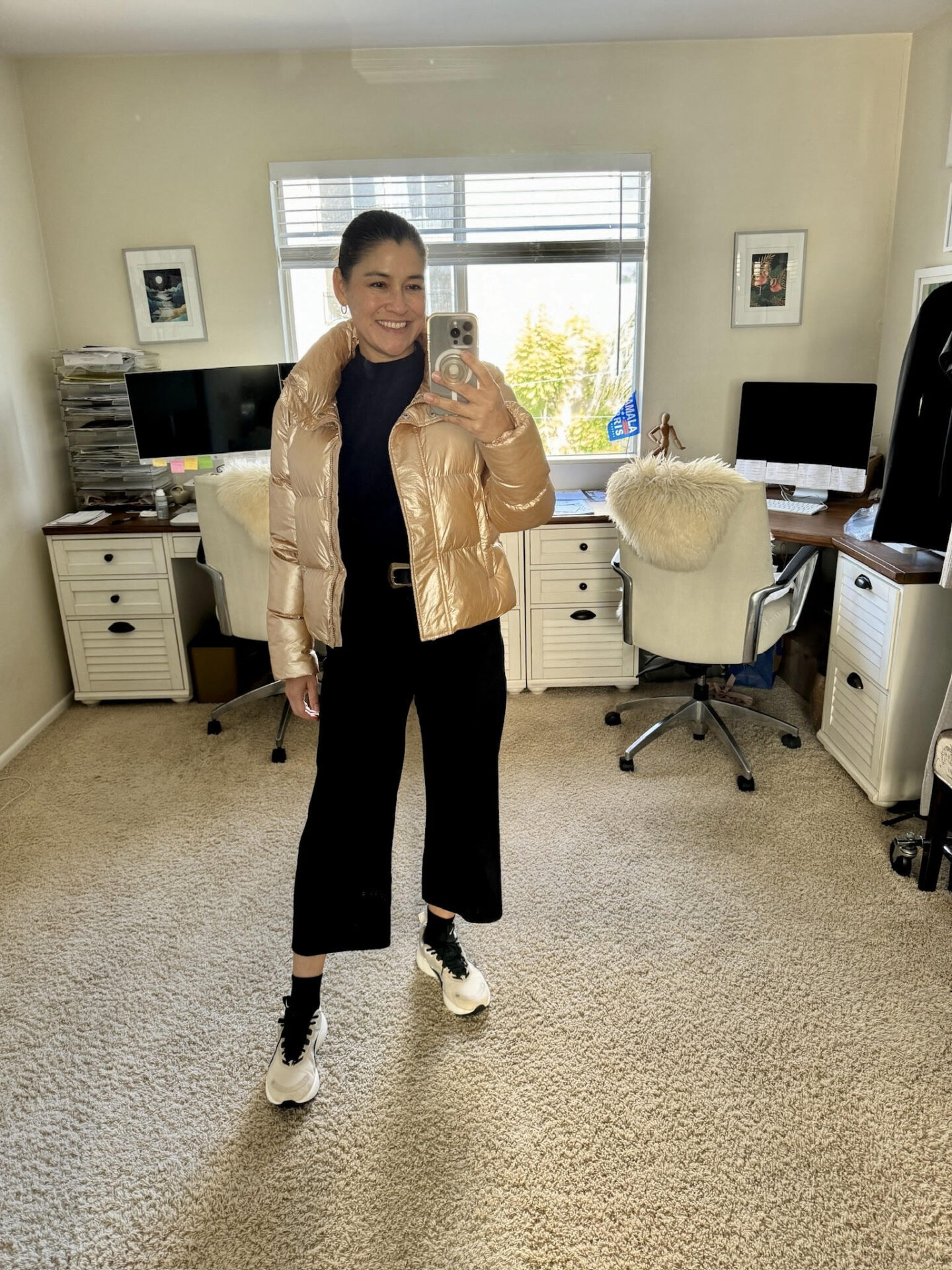 metallic puffer jacket outfit