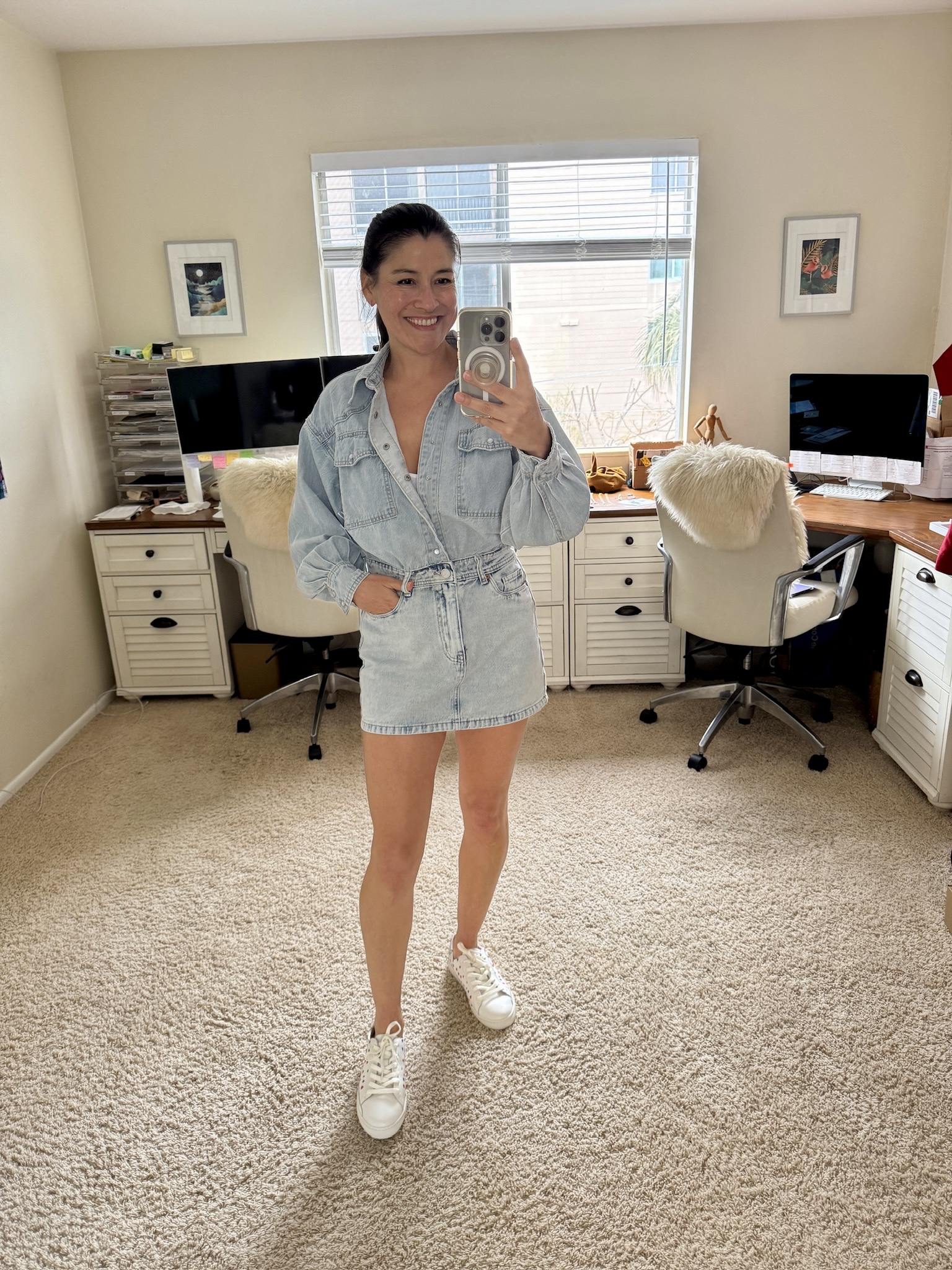 Denim Dress & Sneakers Outfit - VSTYLE
